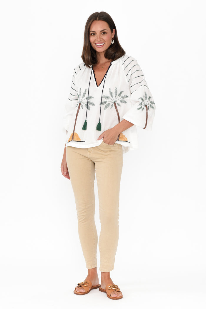 Ellery Beige Cotton Stretch Jeans,Brunette model,alt text|model:MJ