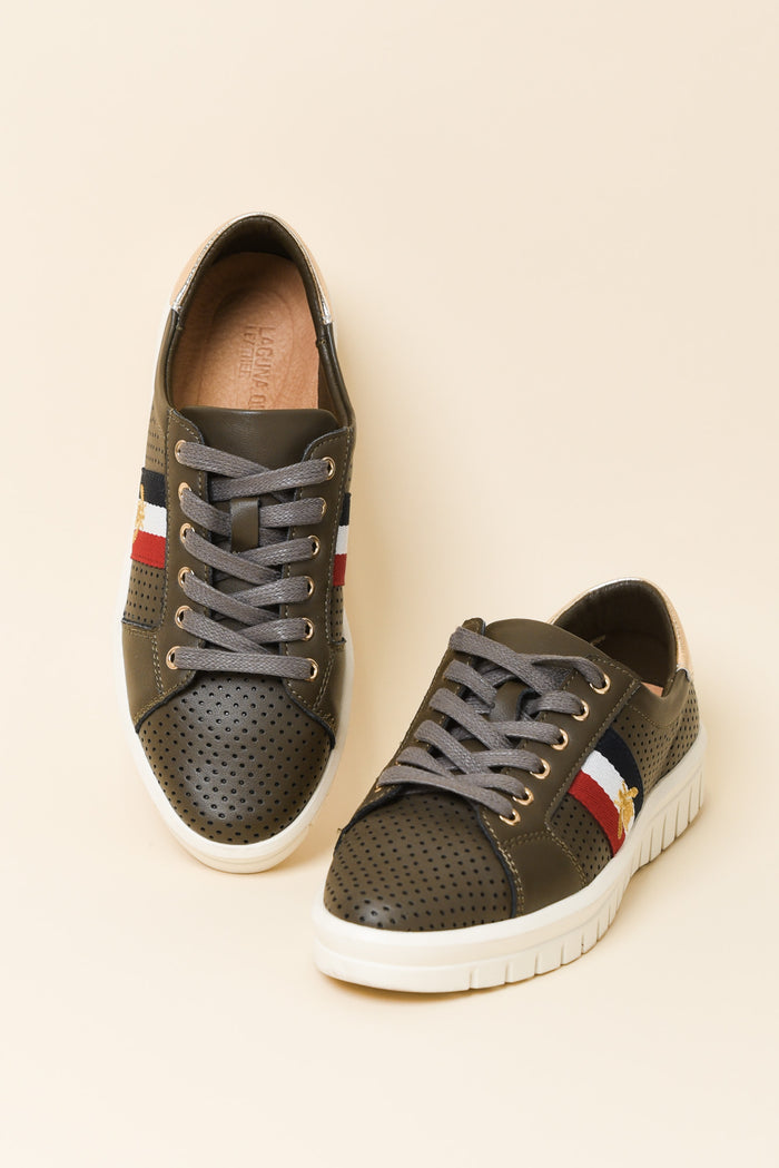 Elope Khaki Bee Leather Sneaker