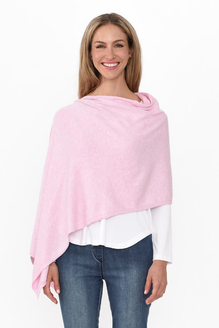 Elorie Pink Cotton Cashmere Poncho,Blonde model,alt text|model:Anthea