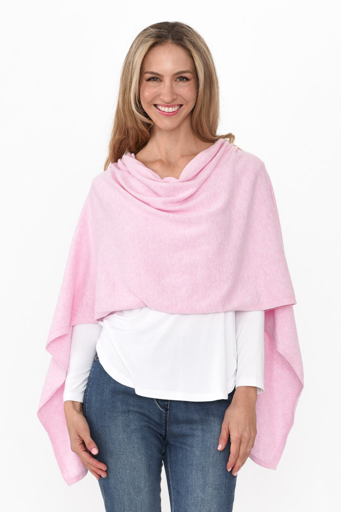 Elorie Pink Cotton Cashmere Poncho,Blonde model,alt text|model:Anthea
