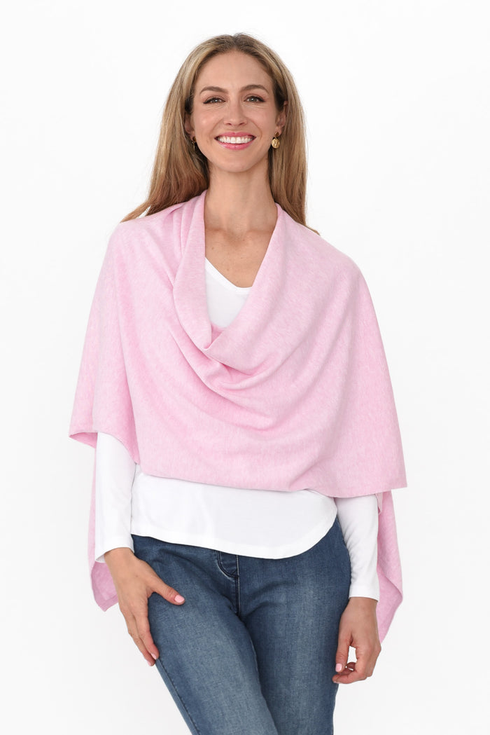 Elorie Pink Cotton Cashmere Poncho,Blonde model,alt text|model:Anthea
