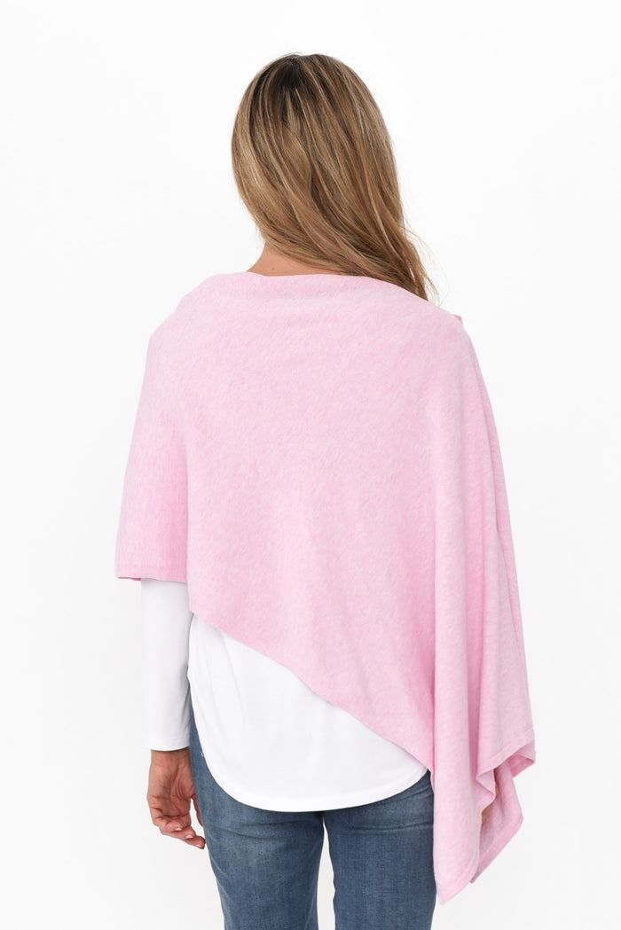 Elorie Pink Cotton Cashmere Poncho,Blonde model,alt text|model:Anthea
