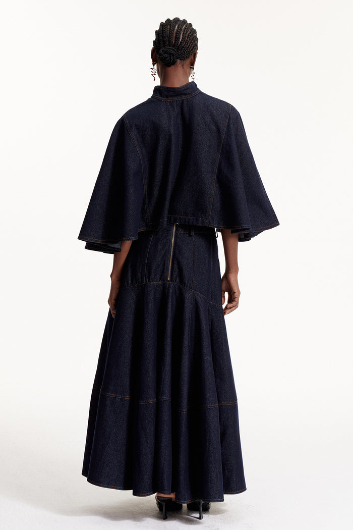 Elpidios Cape Sleeve Denim Skirt Set