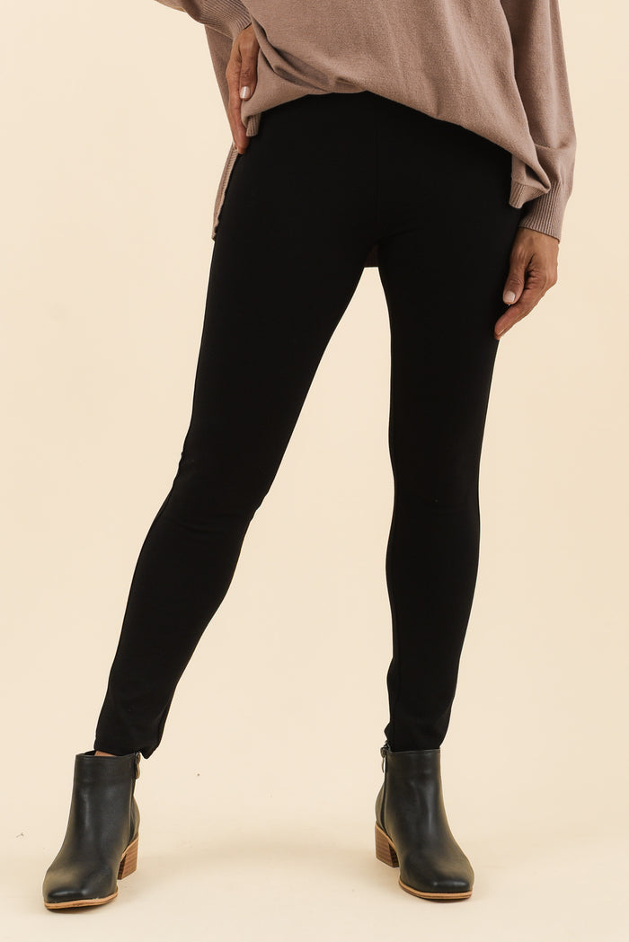 Elsa Black Winter Ponte Pants,Front,Brunette model,alt text|model:Cara
