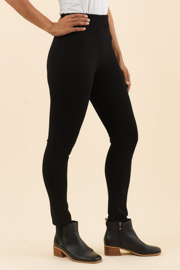 Elsa Black Winter Ponte Pants,Side,Brunette model,alt text|model:Cara