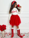 Embroidered "Love" Sweater and Tutu Skirt Set