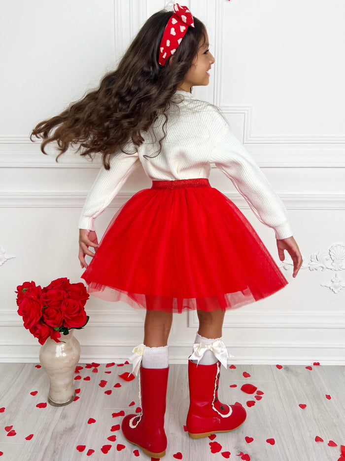 Embroidered "Love" Sweater and Tutu Skirt Set