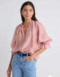 by-rosa-encounter-gathered-button-front-top-blush-womens-clothing
