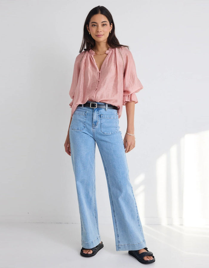 by-rosa-encounter-gathered-button-front-top-blush-womens-clothing