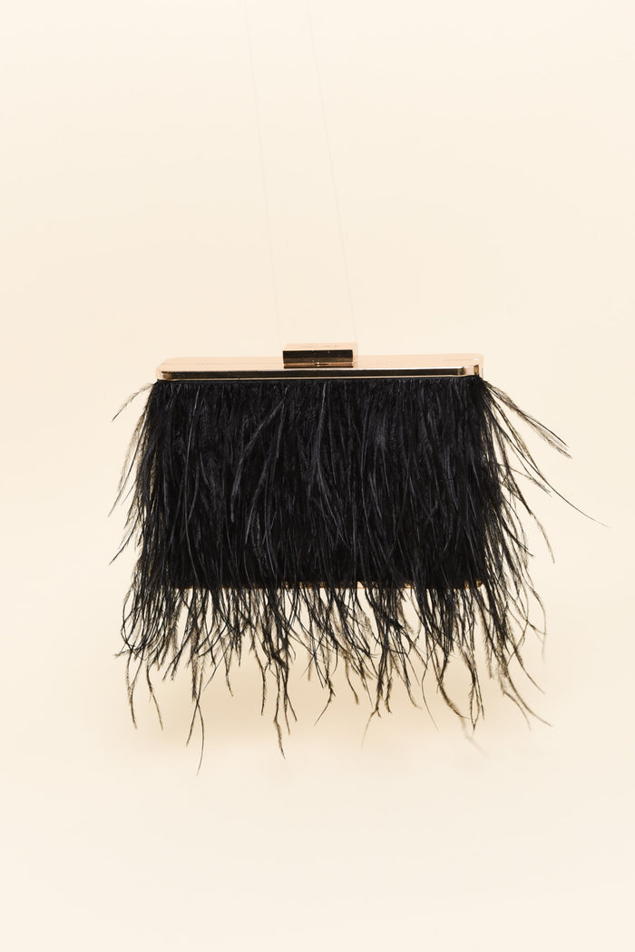 Estelle Black Feather Clutch