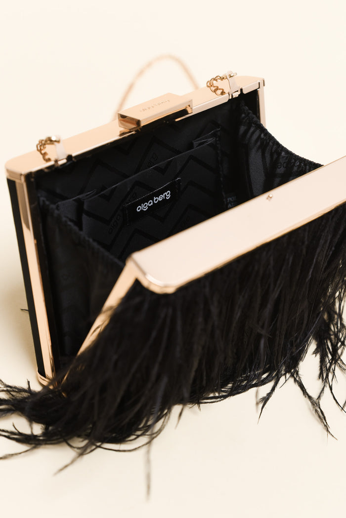 Estelle Black Feather Clutch