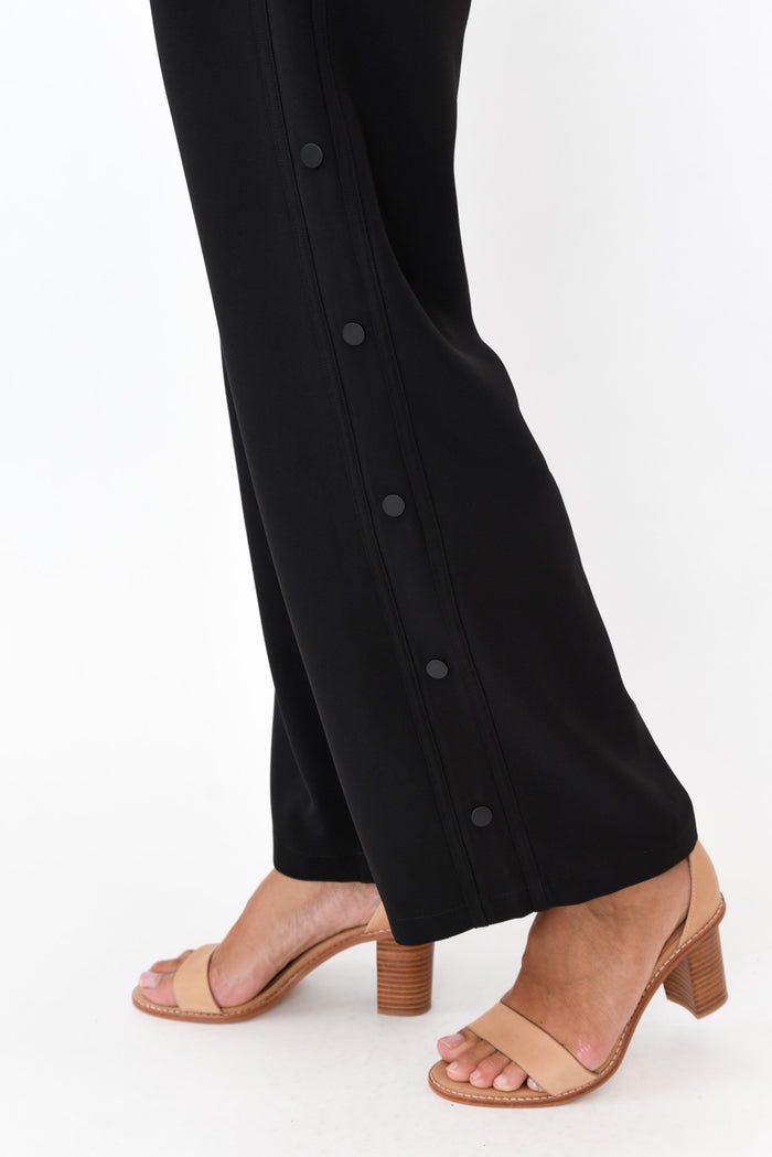 Estelle Black Wide Leg Pants,Brunette model,alt text|model:Demi