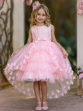 Girls Formal Dresses | Pink Embroidered Bodice Floral Hi-Lo Dress
