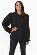 Fennel Black Cotton Blouse,Brunette model,alt text|model:Cara