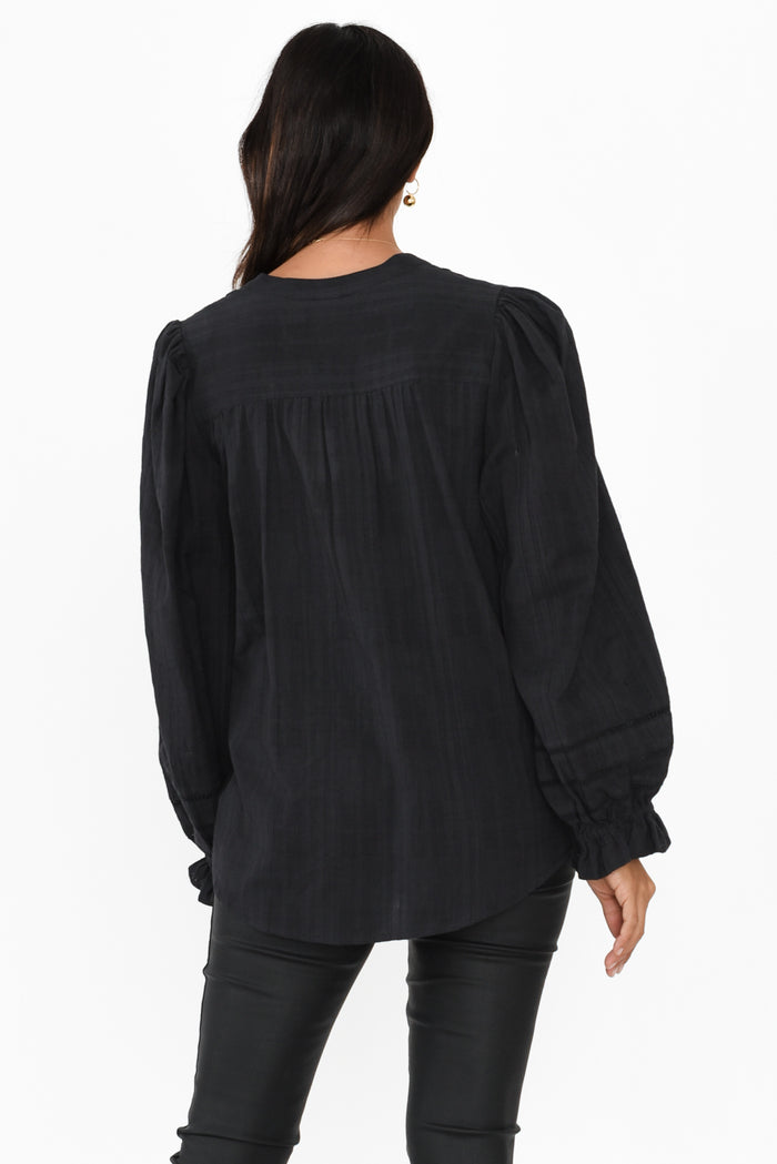 Fennel Black Cotton Blouse,Brunette model,alt text|model:Cara