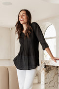 Fia Black Sleeved Crinkle Cotton Top,Lifestyle