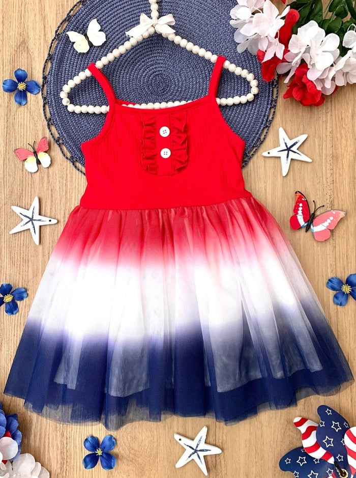Mia Belle Girls Sleeveless Ribbed Tulle Dress | 4th of July Dresses