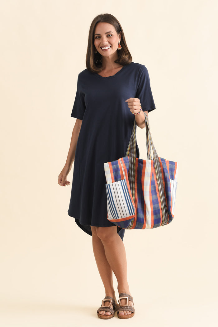 Florida Navy Cotton Tee Dress,Brunette model,alt text|model:MJ