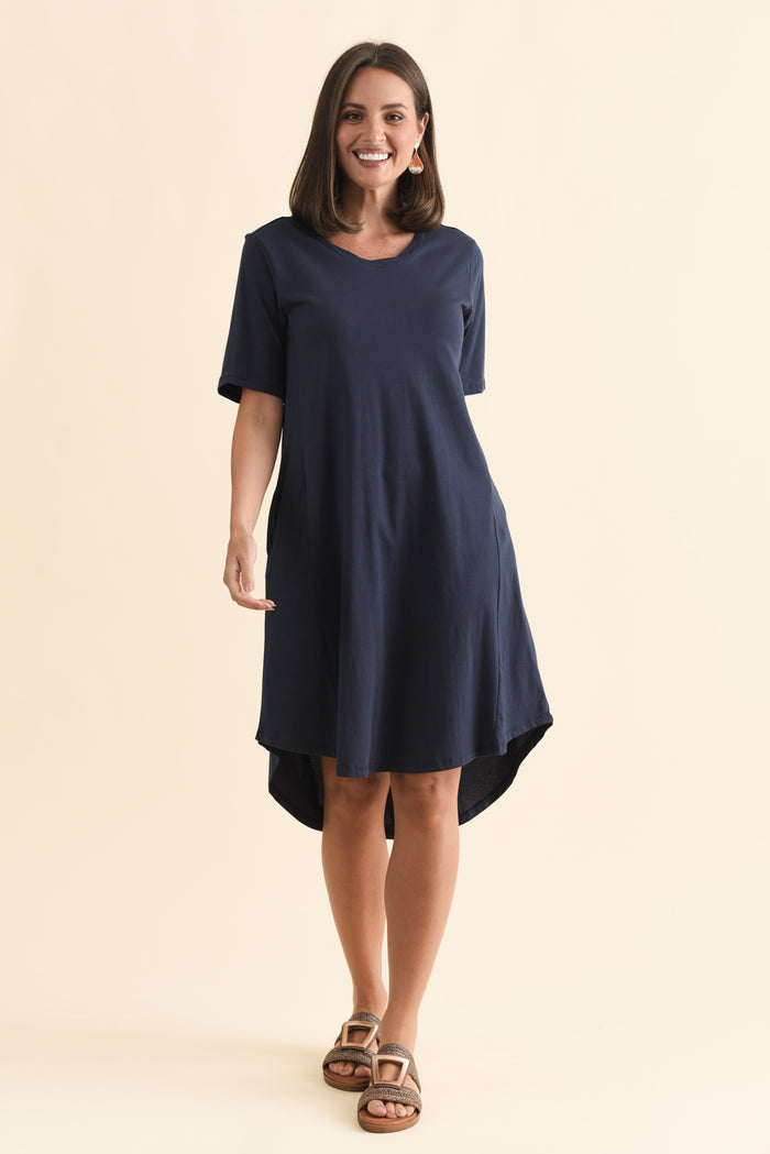 Florida Navy Cotton Tee Dress,Brunette model,alt text|model:MJ