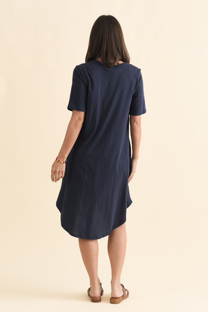 Florida Navy Cotton Tee Dress,Brunette model,alt text|model:MJ