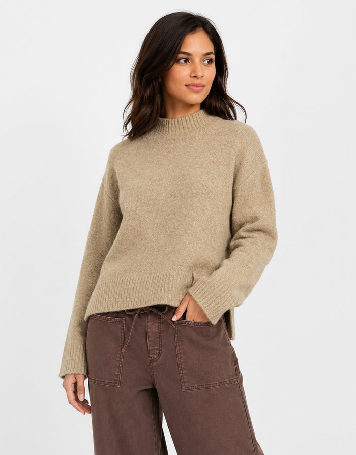 Forage Mock Neck Long Sleeve Jumper - Biscuit