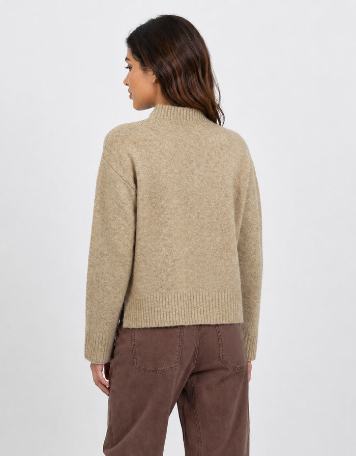 Forage Mock Neck Long Sleeve Jumper - Biscuit