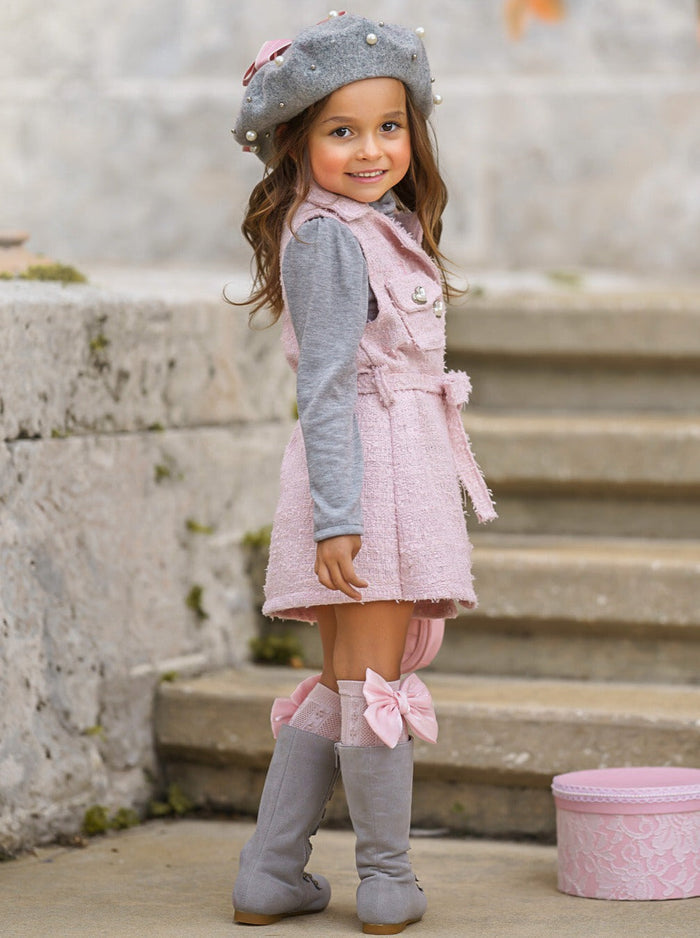 Forever Chic Black Sweater & Belted Pink Dress Set