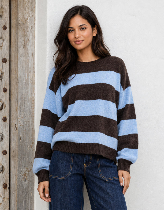 Frankie Knit - Choco/Powder Blue Stripe