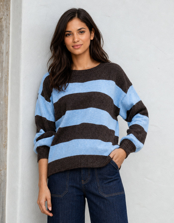 Frankie Knit - Choco/Powder Blue Stripe