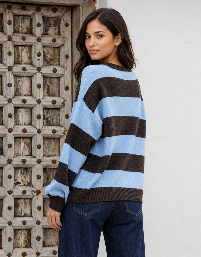 Frankie Knit - Choco/Powder Blue Stripe