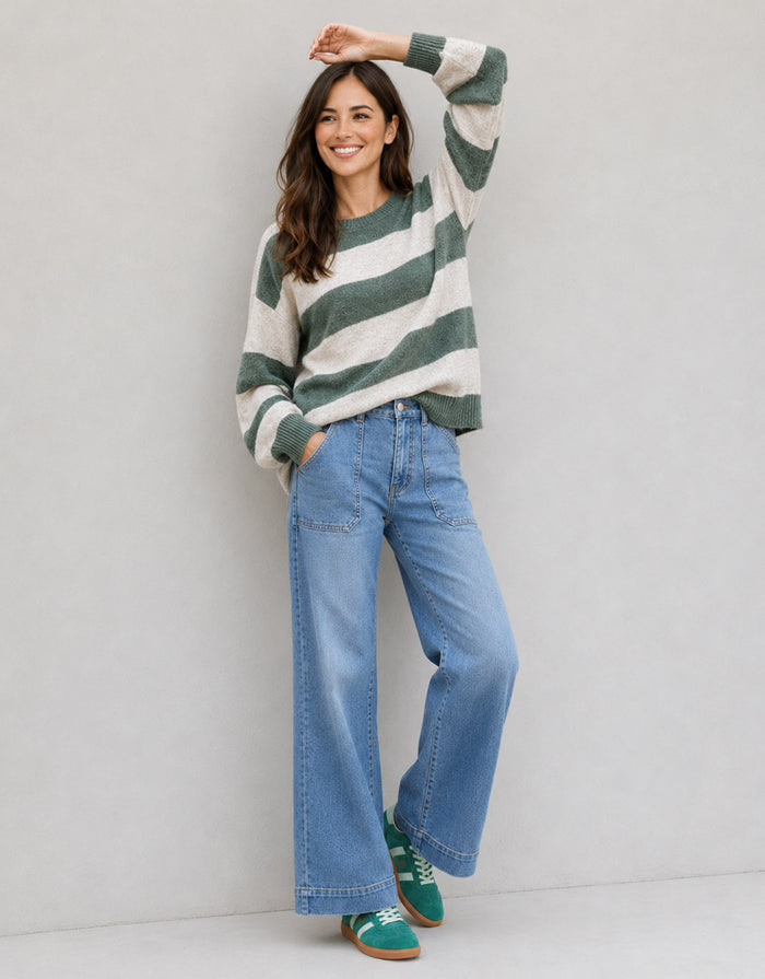 Frankie Knit - Green/Latte Stripe