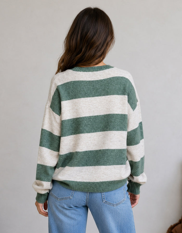 Frankie Knit - Green/Latte Stripe
