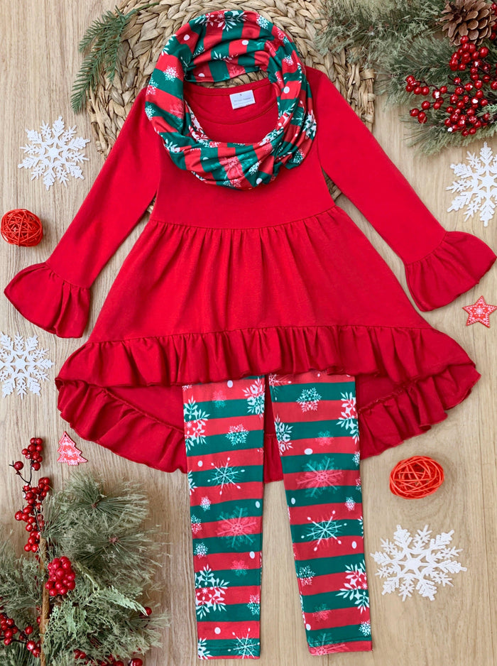 Toddler Winter Clothes | Snowflake Stripe Tunic, Scarf & Legging Set