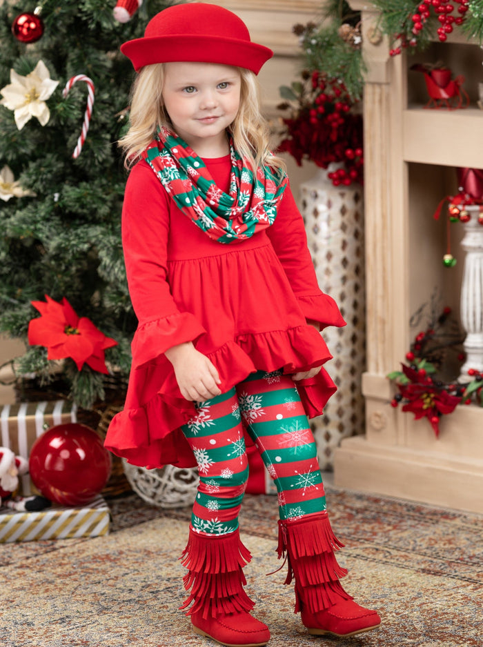Toddler Winter Clothes | Snowflake Stripe Tunic, Scarf & Legging Set