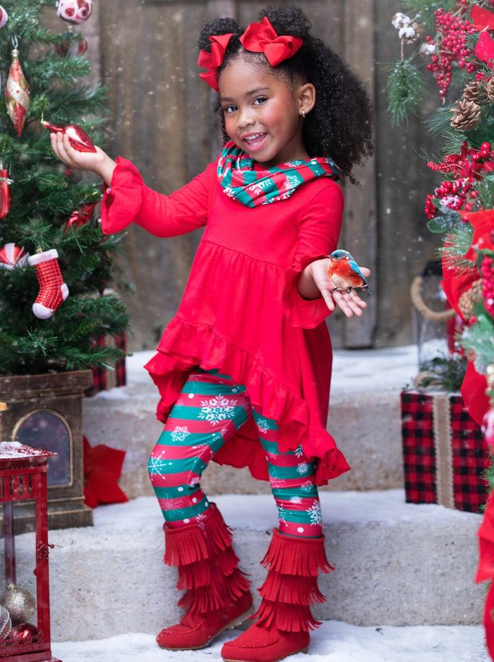 Toddler Winter Clothes | Snowflake Stripe Tunic, Scarf & Legging Set