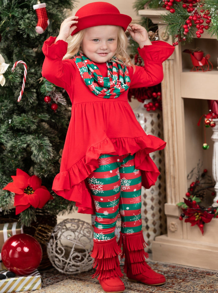 Toddler Winter Clothes | Snowflake Stripe Tunic, Scarf & Legging Set