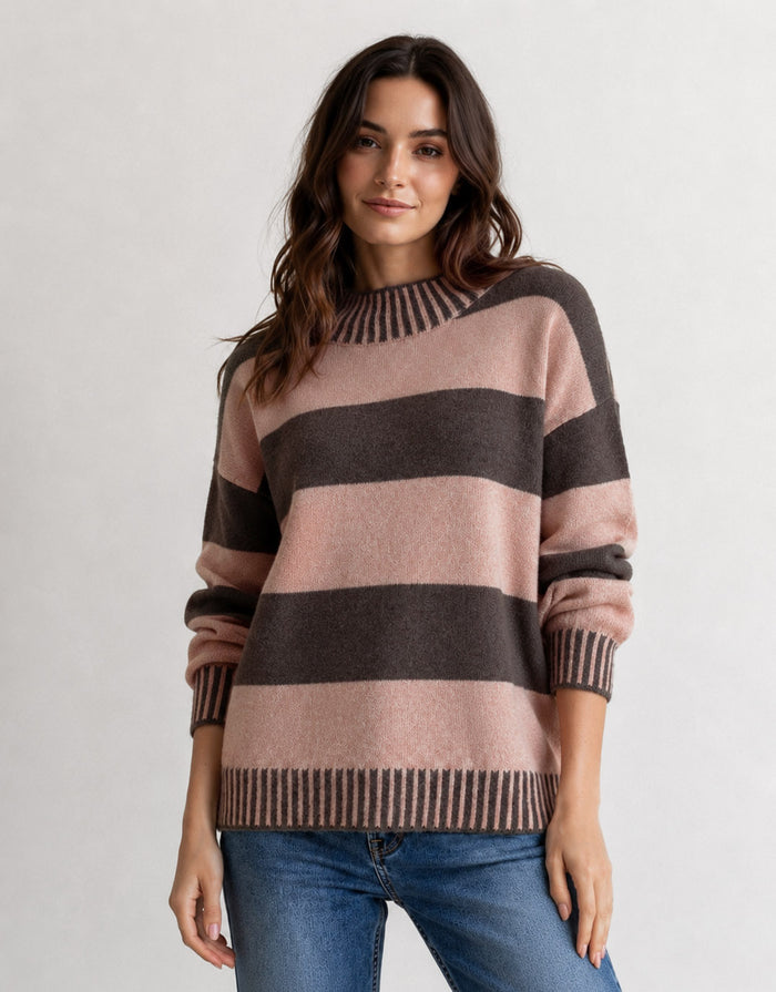 Gigi Wool Blend Stripe Knit - Chocolate/Nutmeg