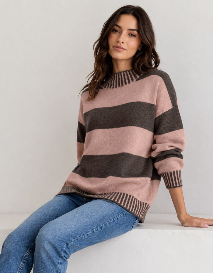 Gigi Wool Blend Stripe Knit - Chocolate/Nutmeg