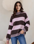 Gigi Wool Blend Stripe Knit - Chocolate/Pink