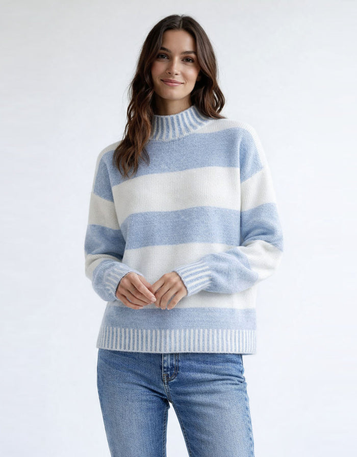 Gigi Wool Blend Stripe Knit - Powder Blue/White