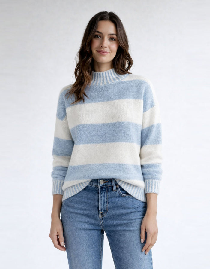 Gigi Wool Blend Stripe Knit - Powder Blue/White