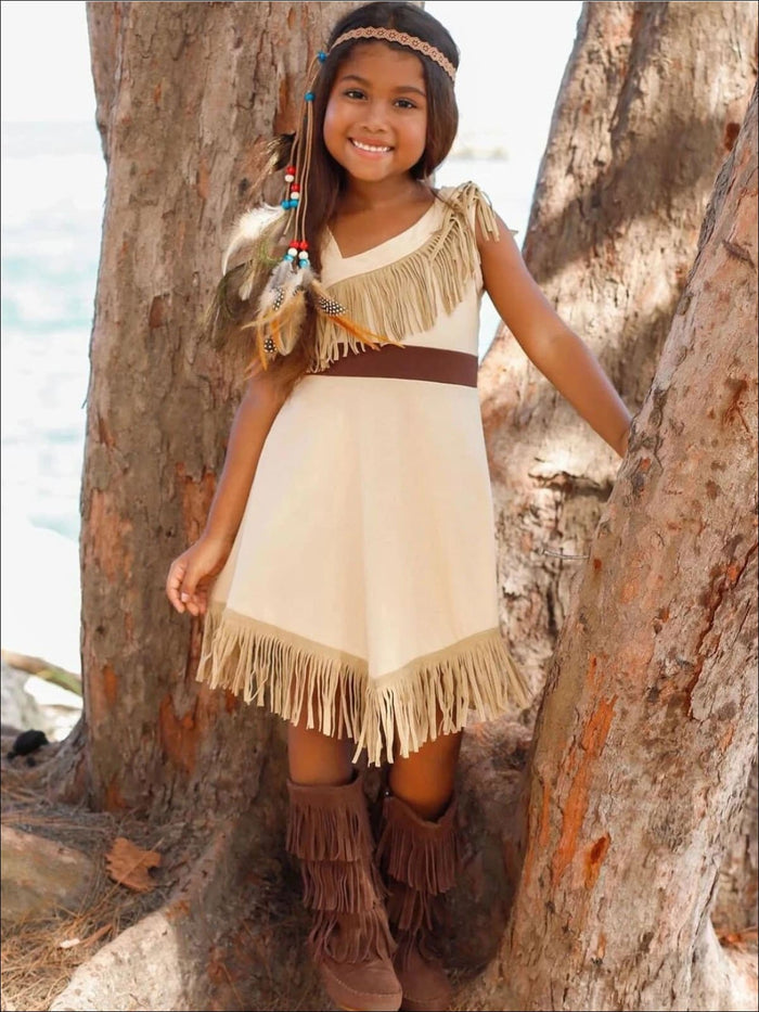 Girls Pocahontas Inspired Bohemian One Shoulder Fringe Halloween Costume - 3T - Girls Halloween Costume