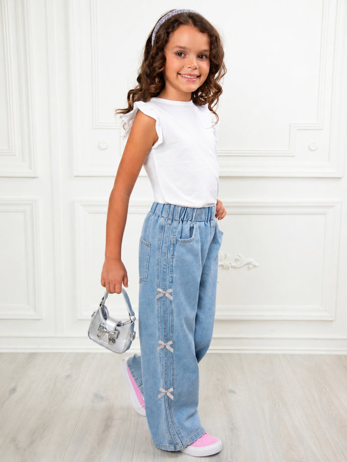 Girly Bow Wide Leg Denim Jeans