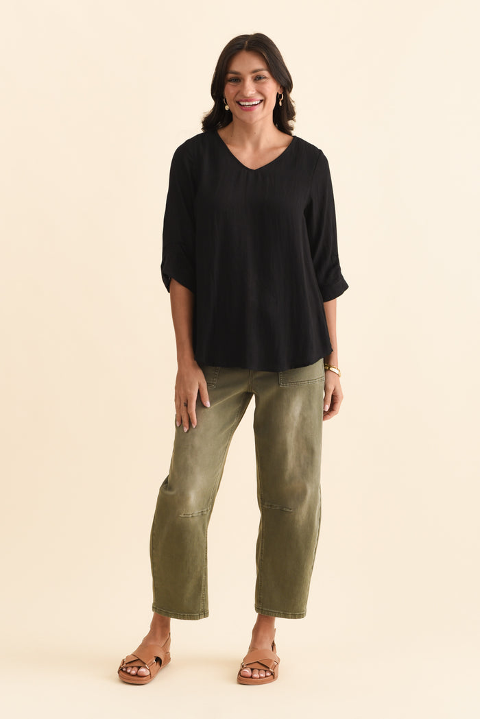 Gomez Black Button Top,Brunette model,alt text|model:Brontie