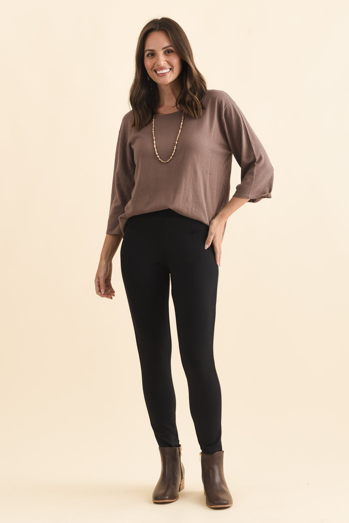 Gwyn Black Ponte Leggings,Brunette model,alt text|model:MJ