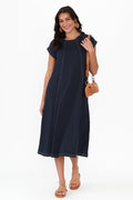 Haisley Navy Contrast Cotton Dress,Brunette model,alt text|model:Brontie