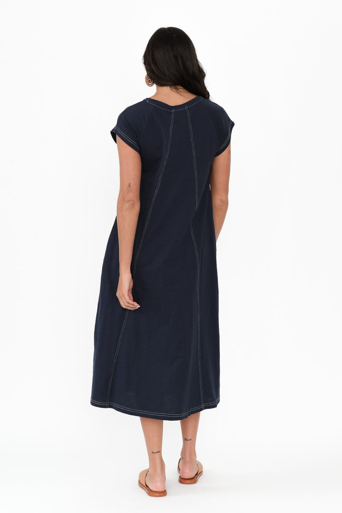 Haisley Navy Contrast Cotton Dress,Brunette model,alt text|model:Brontie
