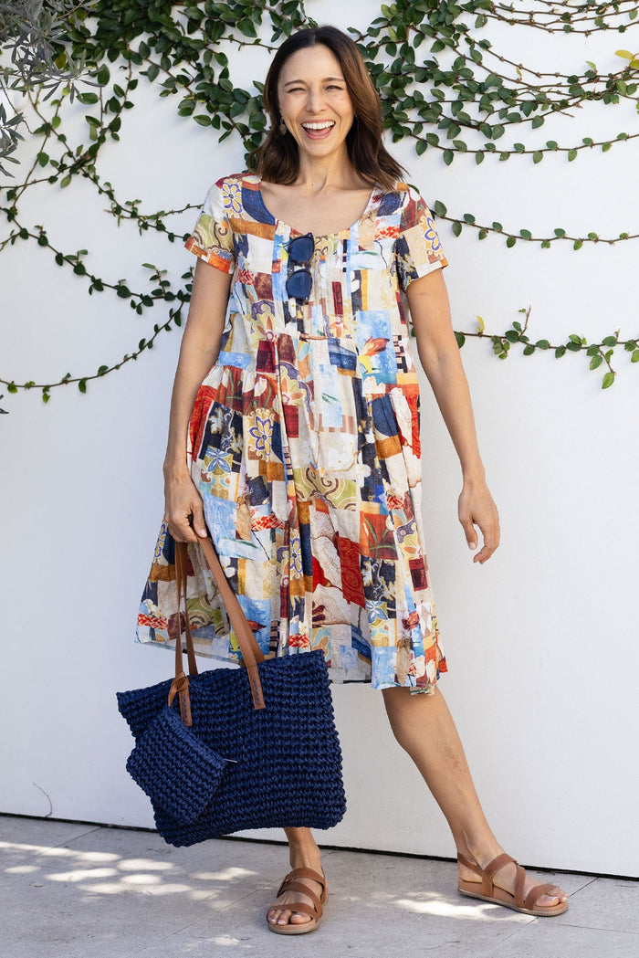 Hanoi Orange Botanical Cotton Blend Dress,Lifestyle