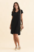 Harley Black Cotton Tee Dress,Brunette model,alt text|model:MJ