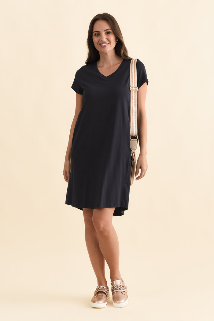 Harley Navy Cotton Tee Dress,Brunette model,alt text|model:MJ